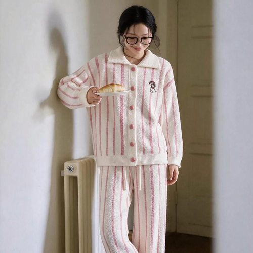 P.J.Sawage软绵绵半边绒睡衣套装月子服女 秋冬加厚家居服保暖pjs