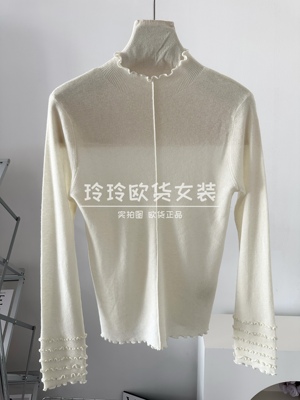 2025欧货新款高品质半高领木耳边美丽诺100超细羊毛打底衫