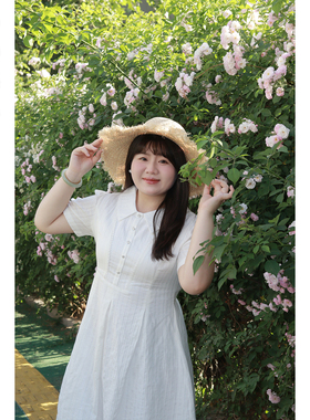 Vaee大码女装学院风polo领连衣裙夏季胖mm气质收腰显瘦短袖长裙子