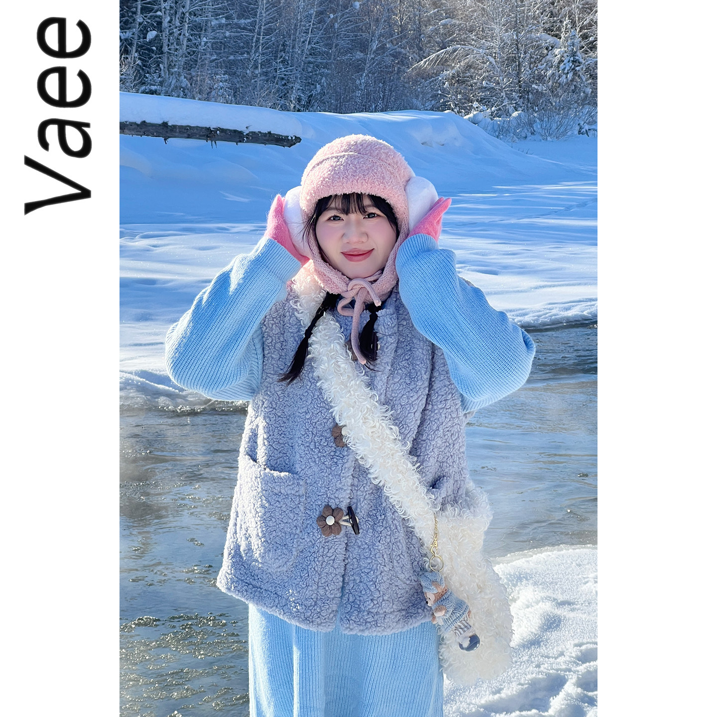 Vaee大码女装气质宽松显瘦百搭外套加厚羊羔毛花朵扣马甲背心上衣