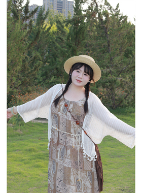 Vaee大码女装波西米亚民族风流苏开衫2025夏季新款百搭宽松罩衫