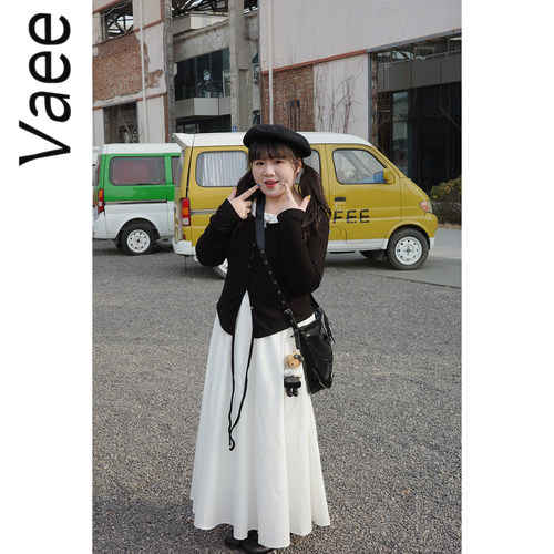 Vaee大码女装设计感修身长袖上衣春季新款气质显瘦百搭开衫外套女