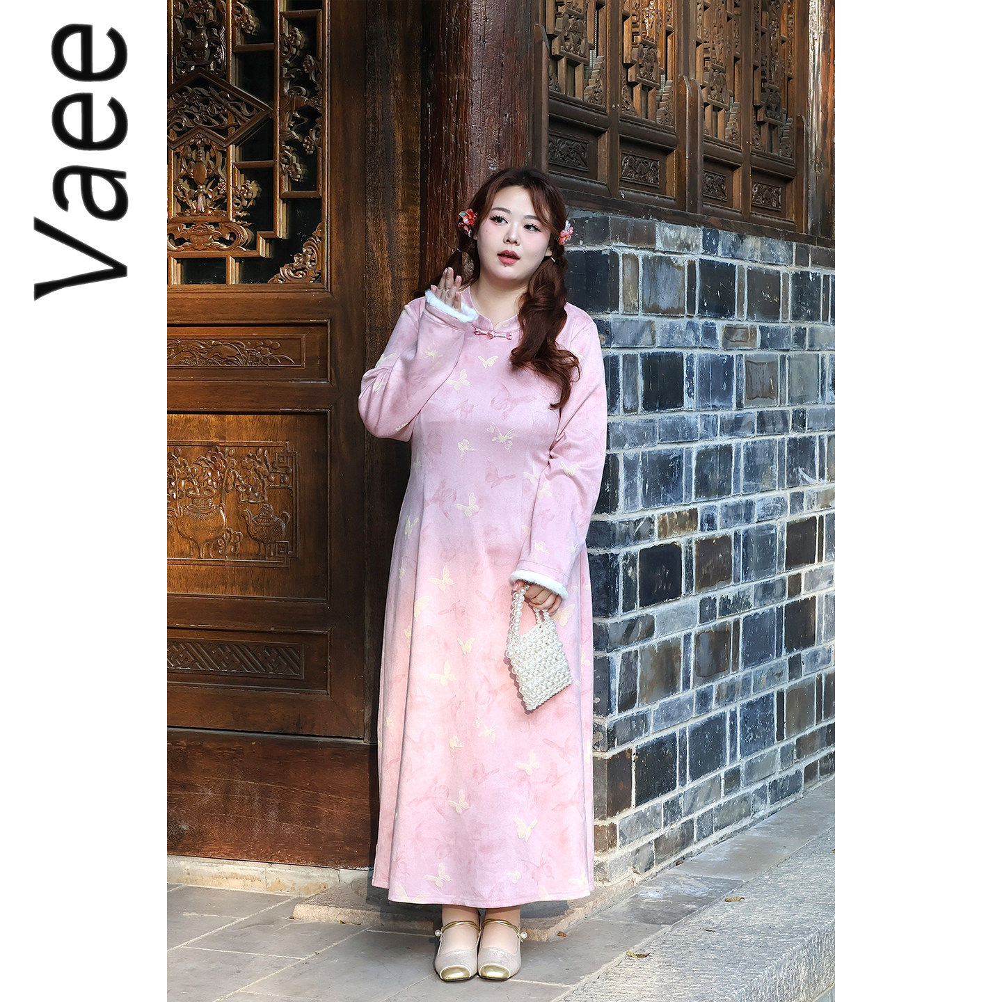 麂皮绒旗袍素雅淑女新中式