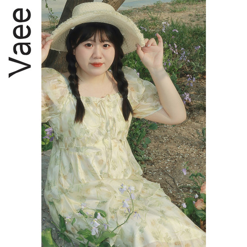 法式方领小众高级感碎花裙子女