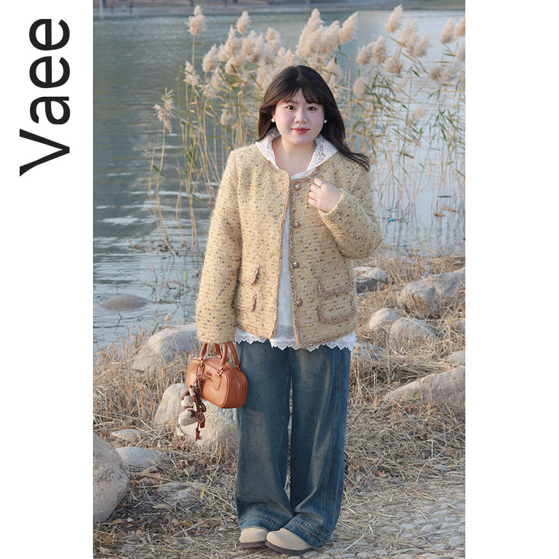 Vaee大码女装气质小香风上衣冬季新款胖mm加厚夹棉毛感毛呢外套,女装/女士精品,常规大码外套,淘宝优惠券,粉丝福利购,淘宝优惠卷