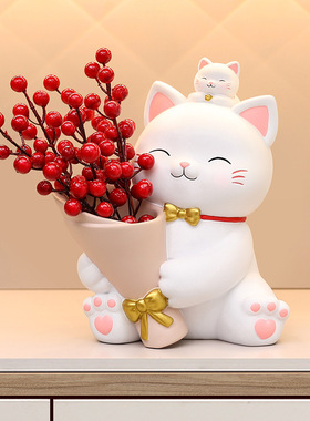 新款可爱创意猫捧花收纳摆件玄关