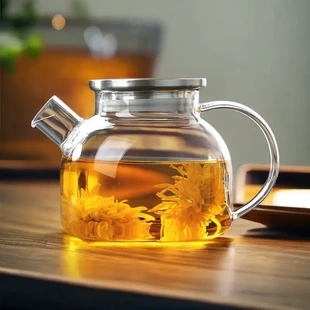 过滤茶具冷水壶高硼硅花茶壶 玻璃茶壶家用高温煮水壶泡茶壶新中式