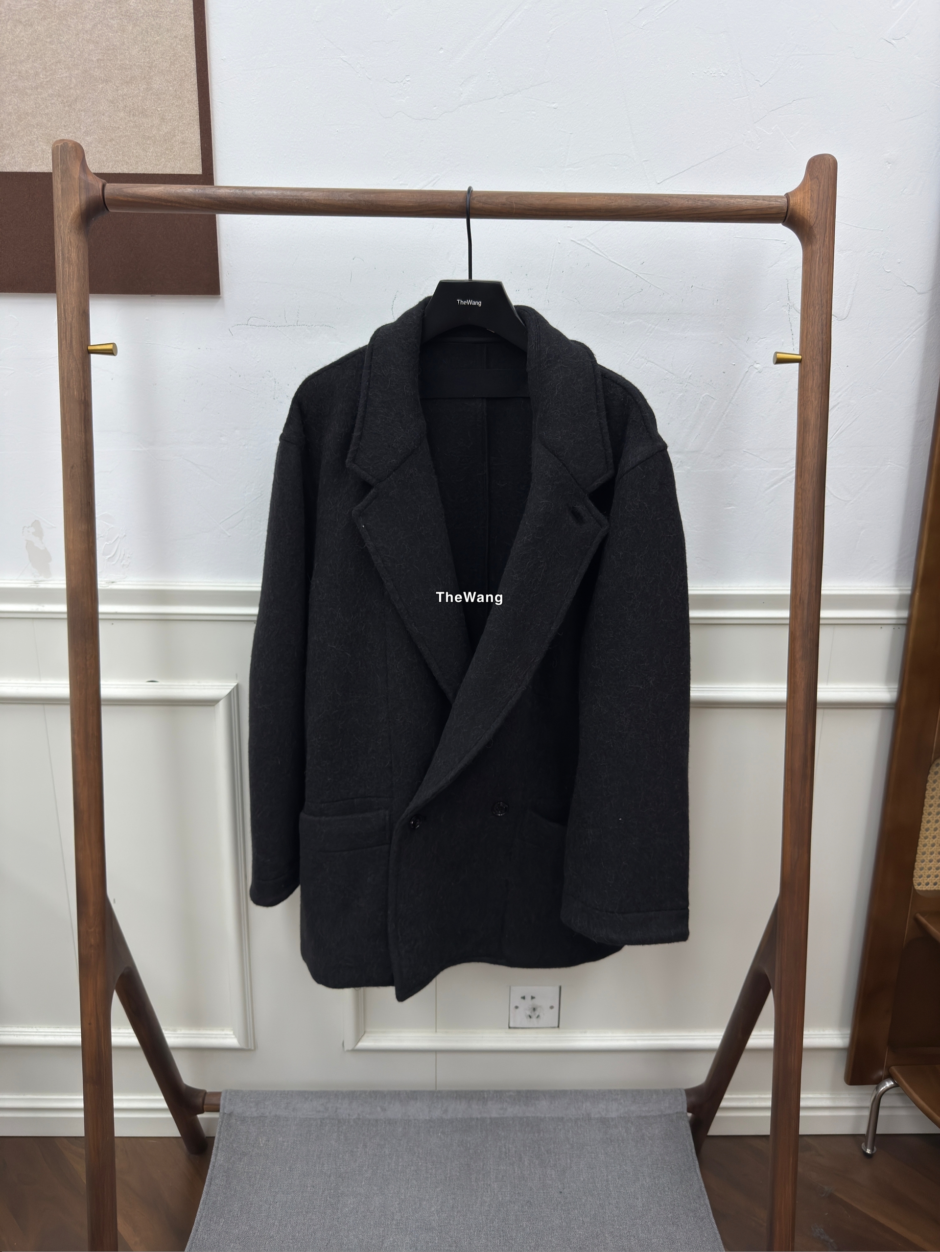 thumbnail for Lem25Fw felted wool alpaca blend double-breasted midi coat coat