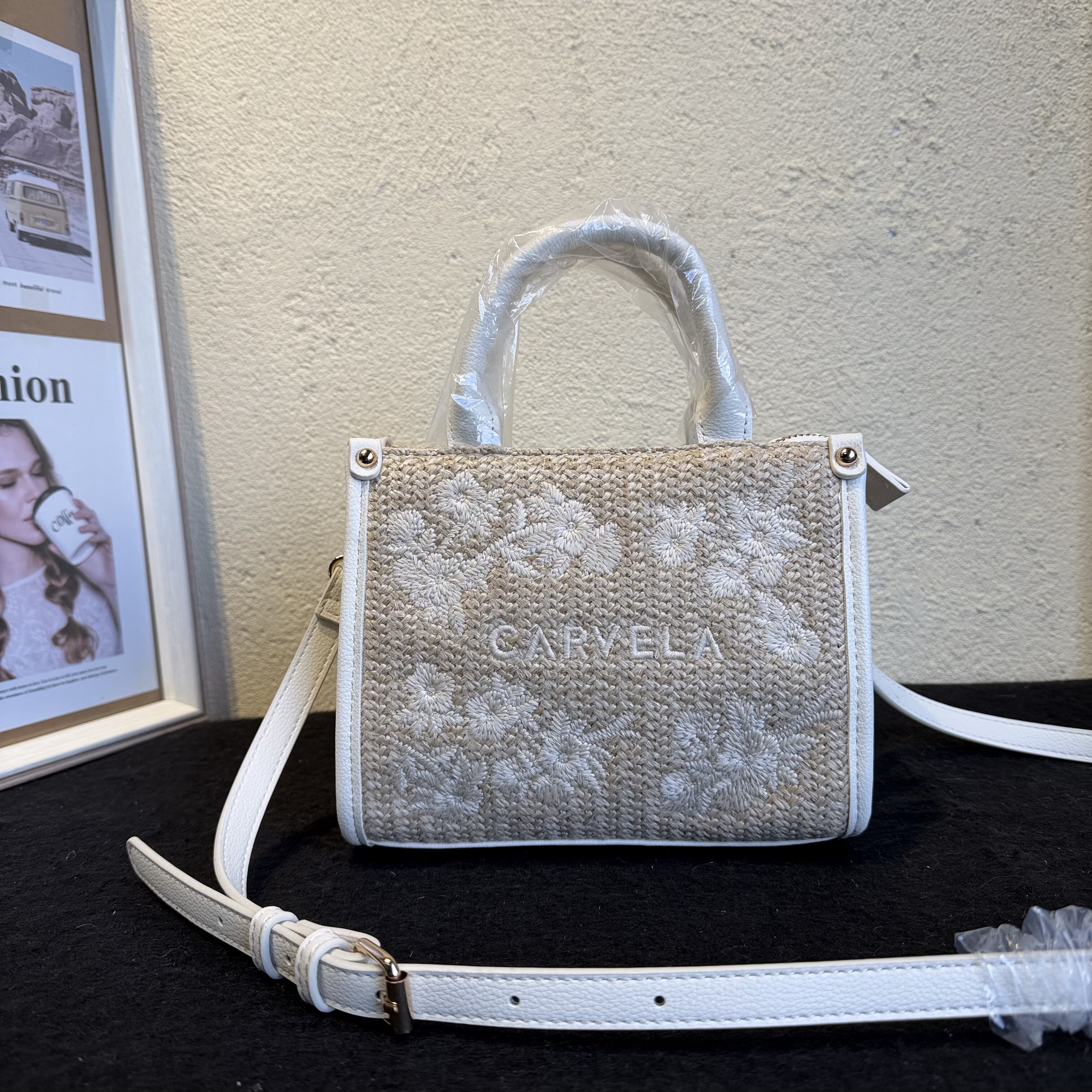 出口外贸意大利原单女包时尚百搭草编织刺绣斜挎包手提包小方包