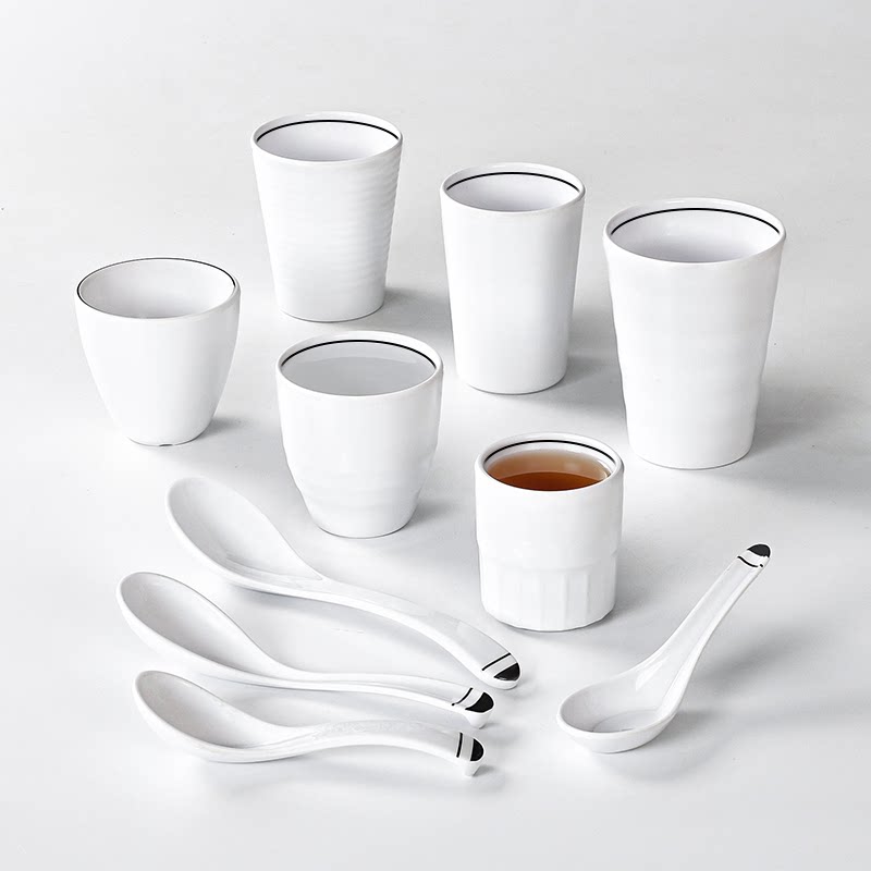 密胺餐具餐厅饭店火锅店防摔树脂杯子瓷杯白色水杯塑料茶杯商用