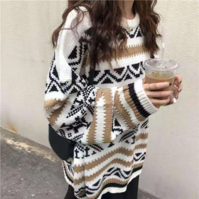 Round neck lazy style new autumn winter long sleeve Korean loose Pullover girls' versatile sweater and knitwear trend