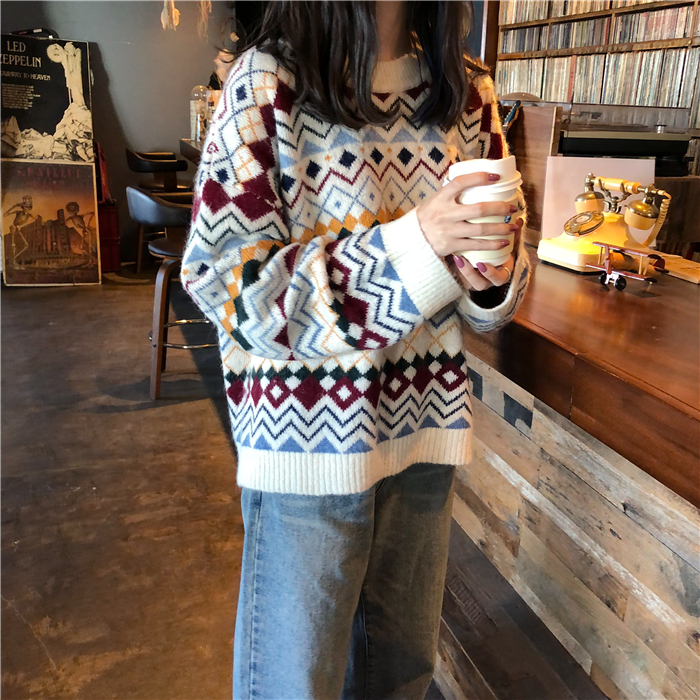 Autumn and winter new Korean versatile college style round neck Pullover Sweater