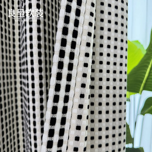 黑白乐章 极简法式雪尼尔美式男孩房意式窗帘客厅卧室半遮光