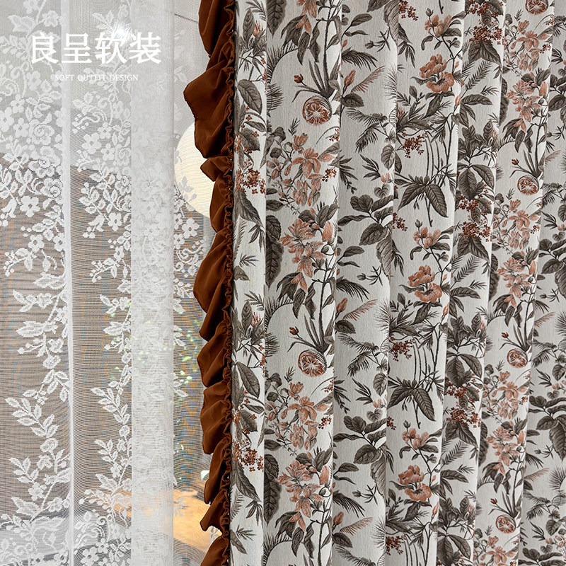 玛格丽特 美式田园中古法式棉麻色织提花窗帘复古卧室客厅