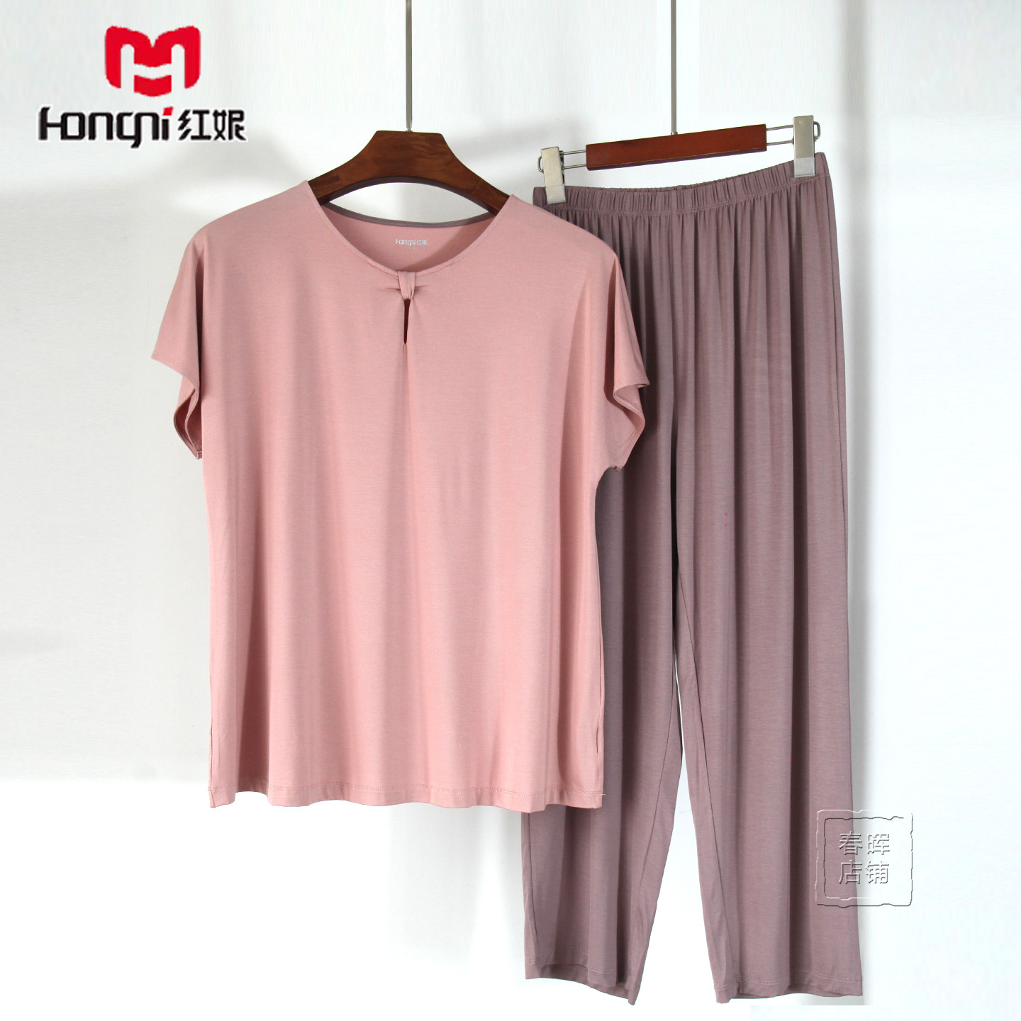 红妮内衣女家居服夏季薄款短袖中老年宽松柔软莫代尔睡衣套装6108