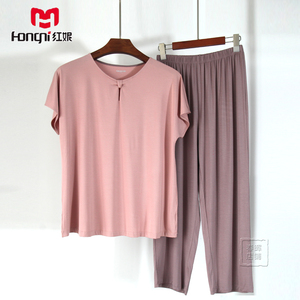 红妮内衣女家居服夏季薄款短袖中老年宽松柔软莫代尔睡衣套装6108