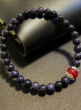 蓝砂石手串玛瑙手串女款6mm星空蓝沙石水晶手串女生手链生日礼物