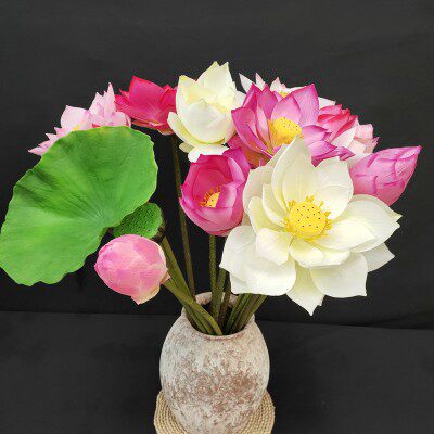 荷花仿真花新中式莲花假花莲叶莲蓬摆件客厅插花瓶摆设拍摄道具