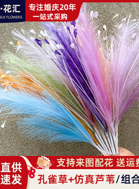 永生花艺烟花造景龙须草仿真花羽毛孔雀草蓬蓬草仿生芦苇彩色装饰