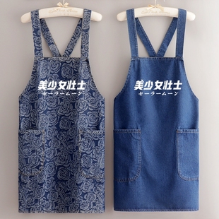餐饮专用 牛仔围裙家用厨房做饭小清新工作服餐饮饭店上班防污个性