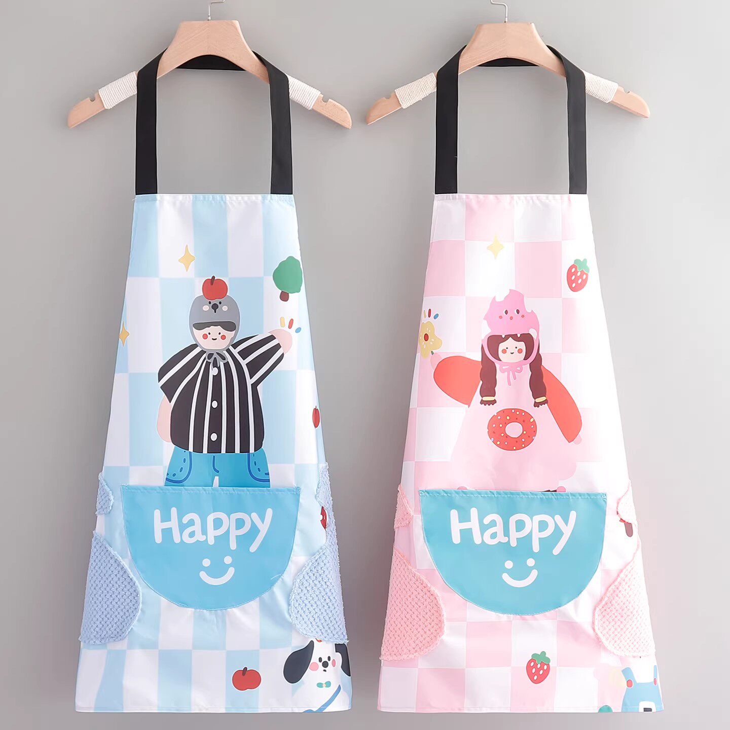 卡通个性围裙厨房家用防污耐脏做饭围腰男女小清新女孩可爱工作服