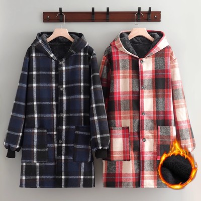 秋冬加绒罩衣男女上班家用新款正穿加厚工作服女保暖时尚纽扣外套