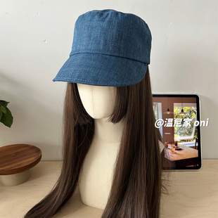 巨时髦~高颅顶日系uv麻复古蓝马术帽夏透气显脸小遮阳平顶鸭舌帽