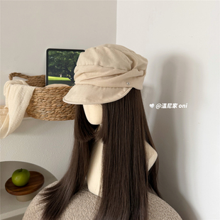 出口 文艺山本风棉麻透气褶皱显脸小报童帽女平顶马术帽春夏2026