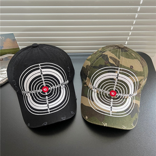 超酷~美式潮牌水洗棉靶心棒球帽男女个性街头嘻哈大头围鸭舌帽潮