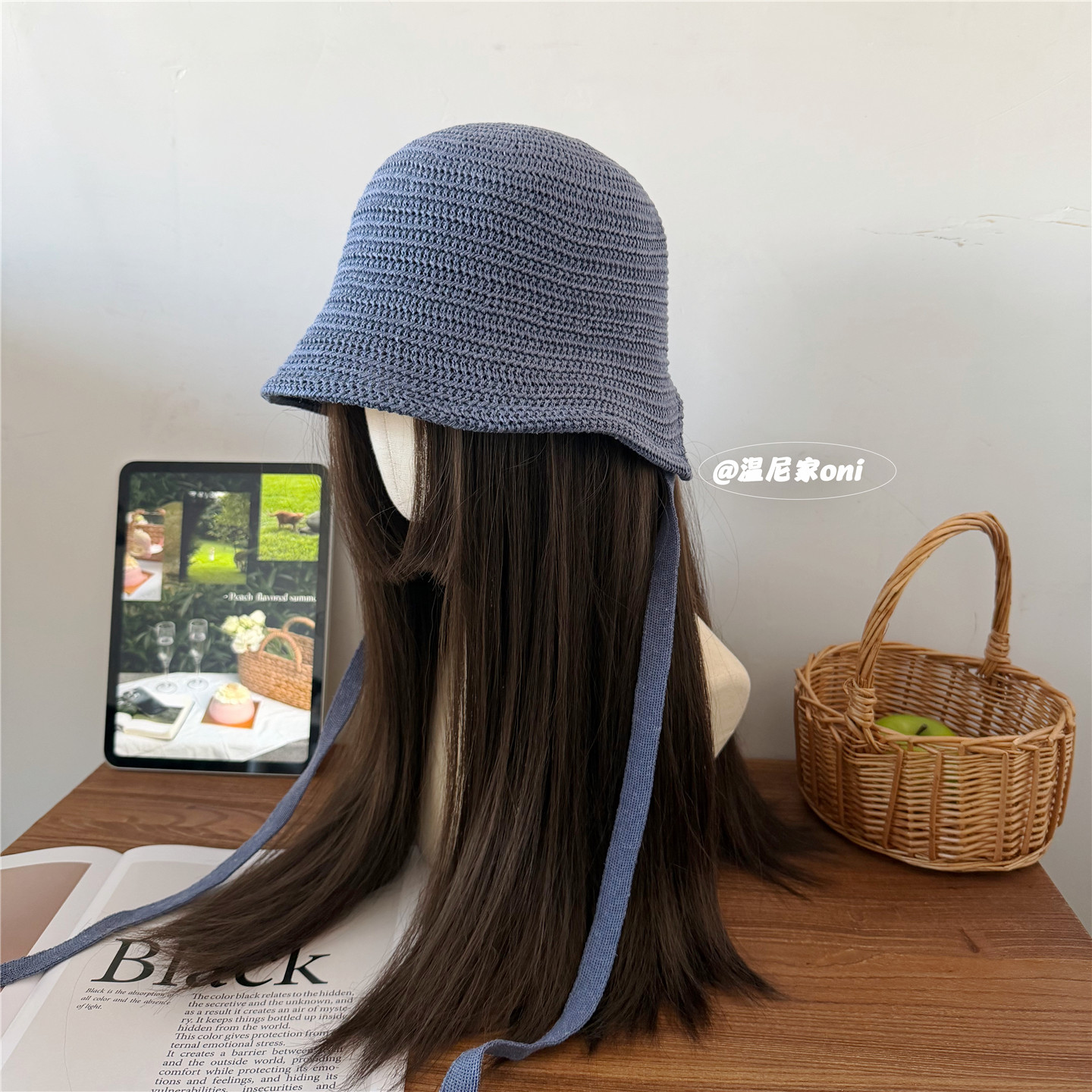 【海军蓝】高品质亚麻莱赛尔后开叉绑带渔夫帽女夏遮阳显脸小盆帽