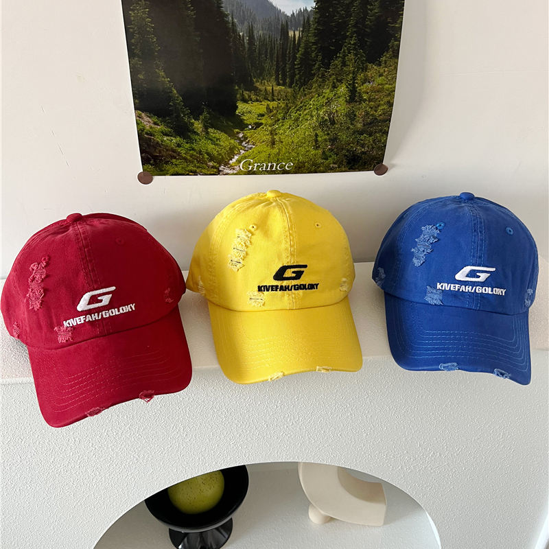 颜色ju潮！B入~美式破洞全棉棒球帽子女夏字母大头围情侣鸭舌帽男