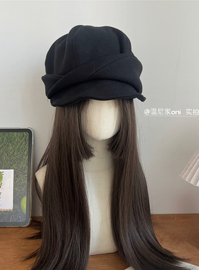 张婧仪同款加大加厚版黑色不规则毛呢八角帽女秋冬百搭复古报童帽