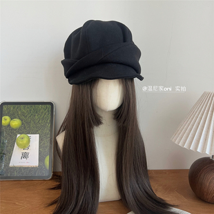 张婧仪同款加大加厚版黑色不规则毛呢八角帽女秋冬百搭复古报童帽