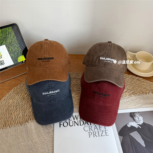 简约百搭款~韩系刺绣字母软顶棒球帽女冬季显脸小深顶鸭舌帽子