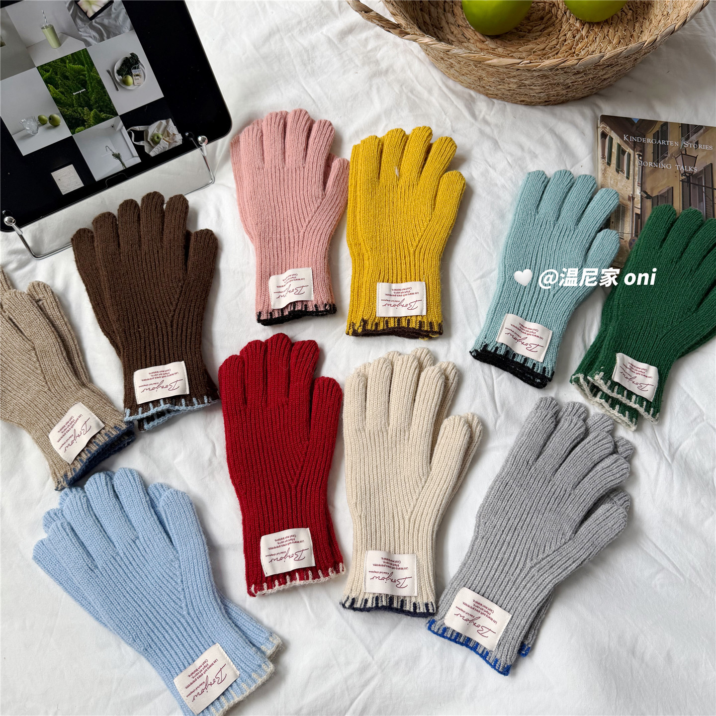好爱！撞色柔软贴布坑条保暖针织手套女冬可触屏户外骑行五指手套,服饰配件/皮带/帽子/围巾,手套,淘宝优惠券,粉丝福利购,淘宝优惠卷