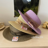 英伦复古丝带平顶草帽女夏海边度假拍照防晒礼帽 法式 轻奢风 美