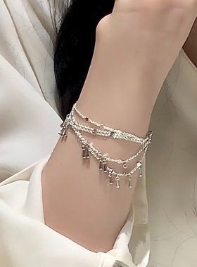 月光洒落水滴流苏链条手链清冷感小众高级气质多层手串新款女