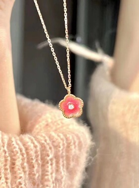 新款小桃花项链女粉红温柔甜美小众设计气质高级感饰品锁骨链