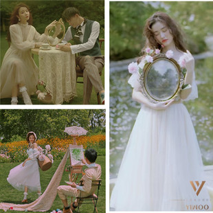 婚纱摄影外景旅拍道具创意欧式复古镜子装饰花影楼拍照道具画架