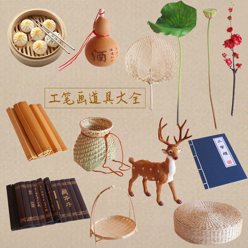 新中式儿童拍照道具工笔画摆件