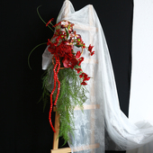 新娘红色手铃竹节手环手捧花红珠子串复古新中式 婚纱照道具仿真花