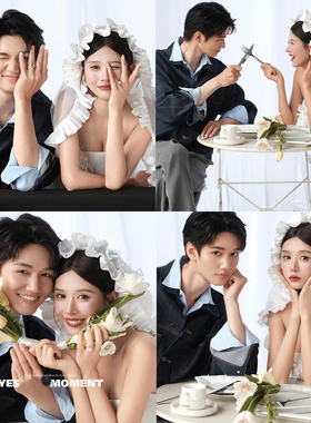 简约婚纱照新娘白色波浪边头纱