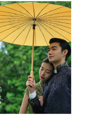 24骨木杆橙色伞 婚纱摄影古风道具伞影楼外景旗袍装饰平面雨伞