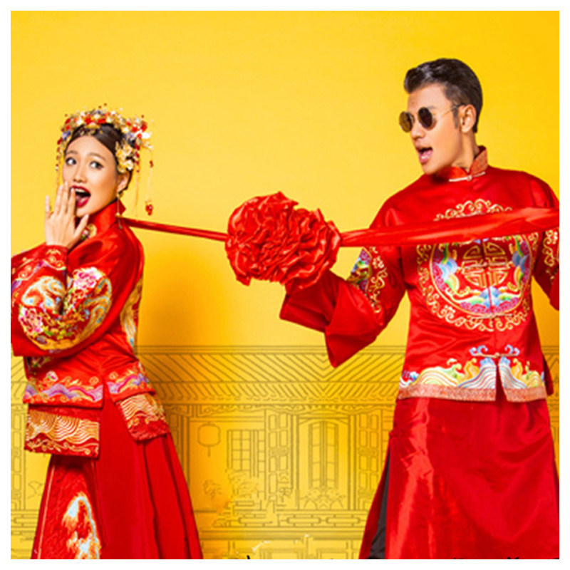 新娘新郎绣球影楼中式新郎拍照红色绣球古装道具红绣球大红花婚庆