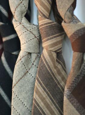 咖色亚麻棉质黄色暗红黑色哑光复古休闲英伦日系7厘米小众领带