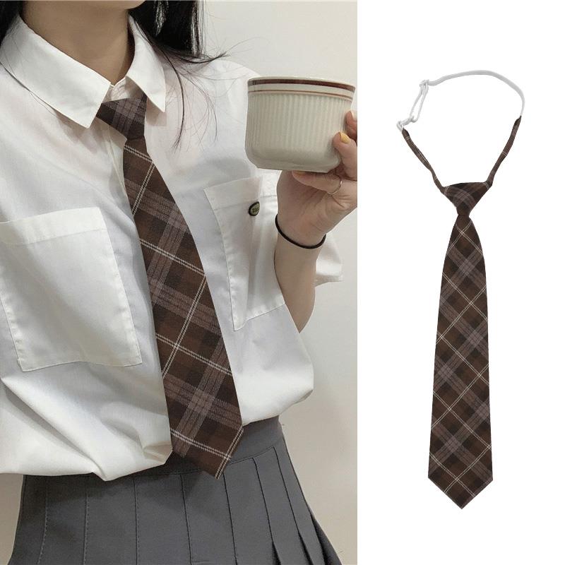 棕色复古格子咖啡色懒人免打jk小领带女学院风衬衫配饰水手服领结