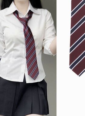 原创日制基础款DK/jk条纹领带手打酒红色制服领结中性风帅气配饰