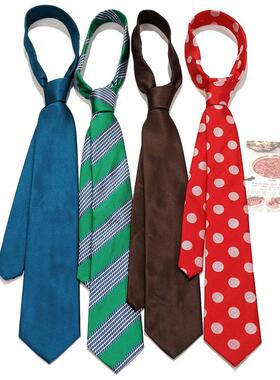 买二送一学生领带手打款女夸张配色红色波点绿色条纹百搭咖啡紫色