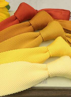 领带男英伦休闲百搭女学院风6CM纯色橘色针织平头个性小黄色手打