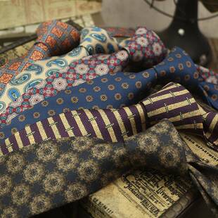 新品 领带男印花个性粉紫8CM复古港风文艺正装灰蓝花纹百搭手打